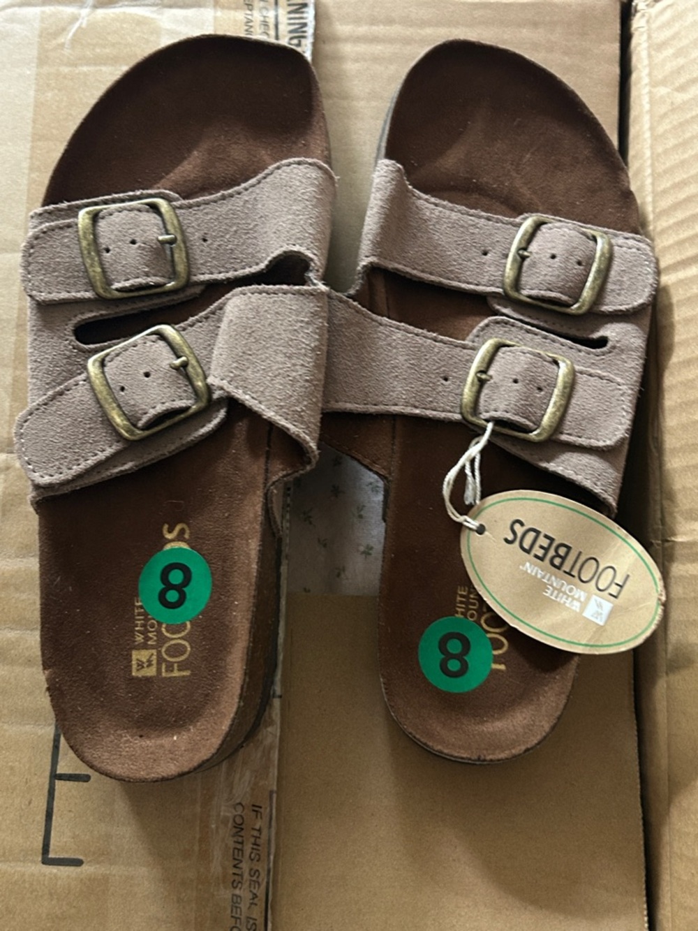 White Mountain Footbeds Taupe Double-Buckle Suede Slide Sandals